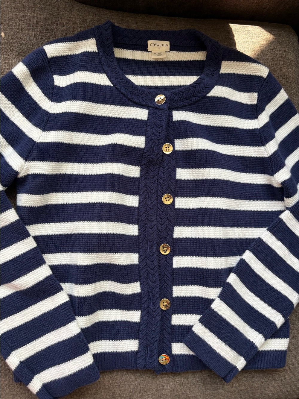 Crewcuts Navy & White Striped Button-Front Cardigan